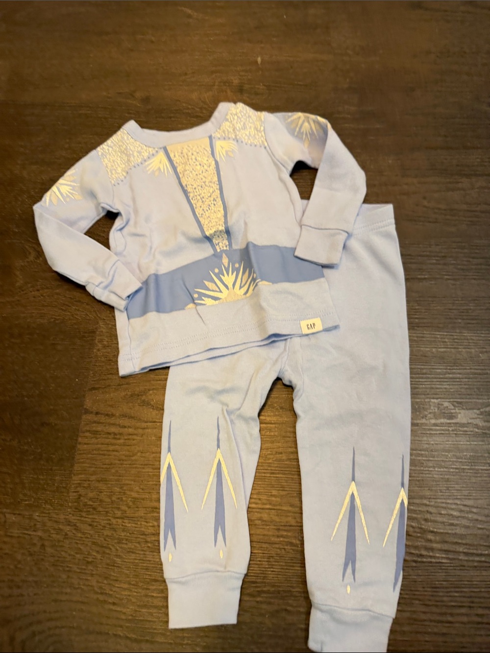 GAP Light Blue Kids Pajama Set with Gold Accent Print